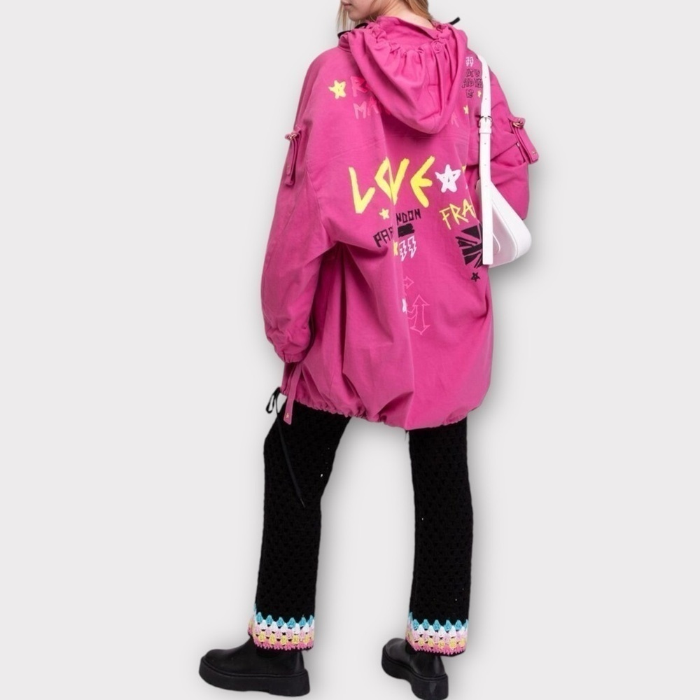 Frankie Morello Graffiti Pink Parka Coat Rosa